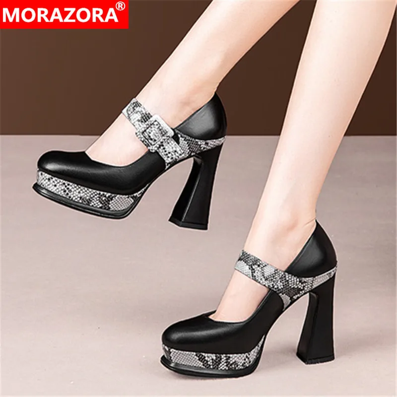 MORAZORA 2021 New Arrival Women Pumps Genuine Leather Pumps Fashion Extreme High Heels Round Toe Platform Party Wedding Shoes