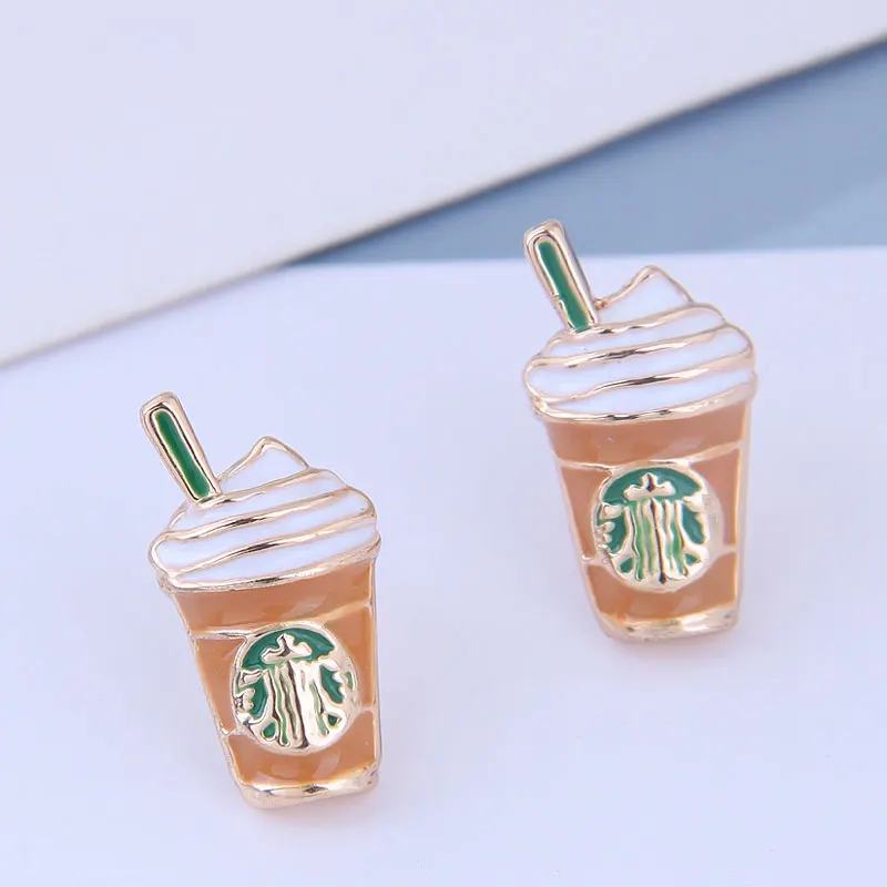 Nette Cartoon Coffe Cup Stud Ohrringe Emaille Weiblichen Geschenk Mode Schmuck Zubehör