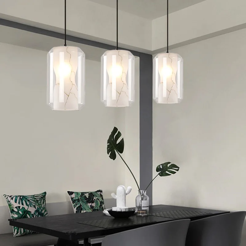 مطعم بار قلادة مصباح ما بعد الحداثة الحد الأدنى الزجاج الأبيض معلقة ضوء الشمال موضة E27 LED الزجاج الإضاءة الإنارة #2