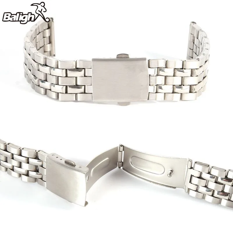 Stainless Steel Metal Strap Silver Watch Band Unisex Bracelet Watchbands Double Fold Deployment Clasp Watch Buckle 18 20 22mm