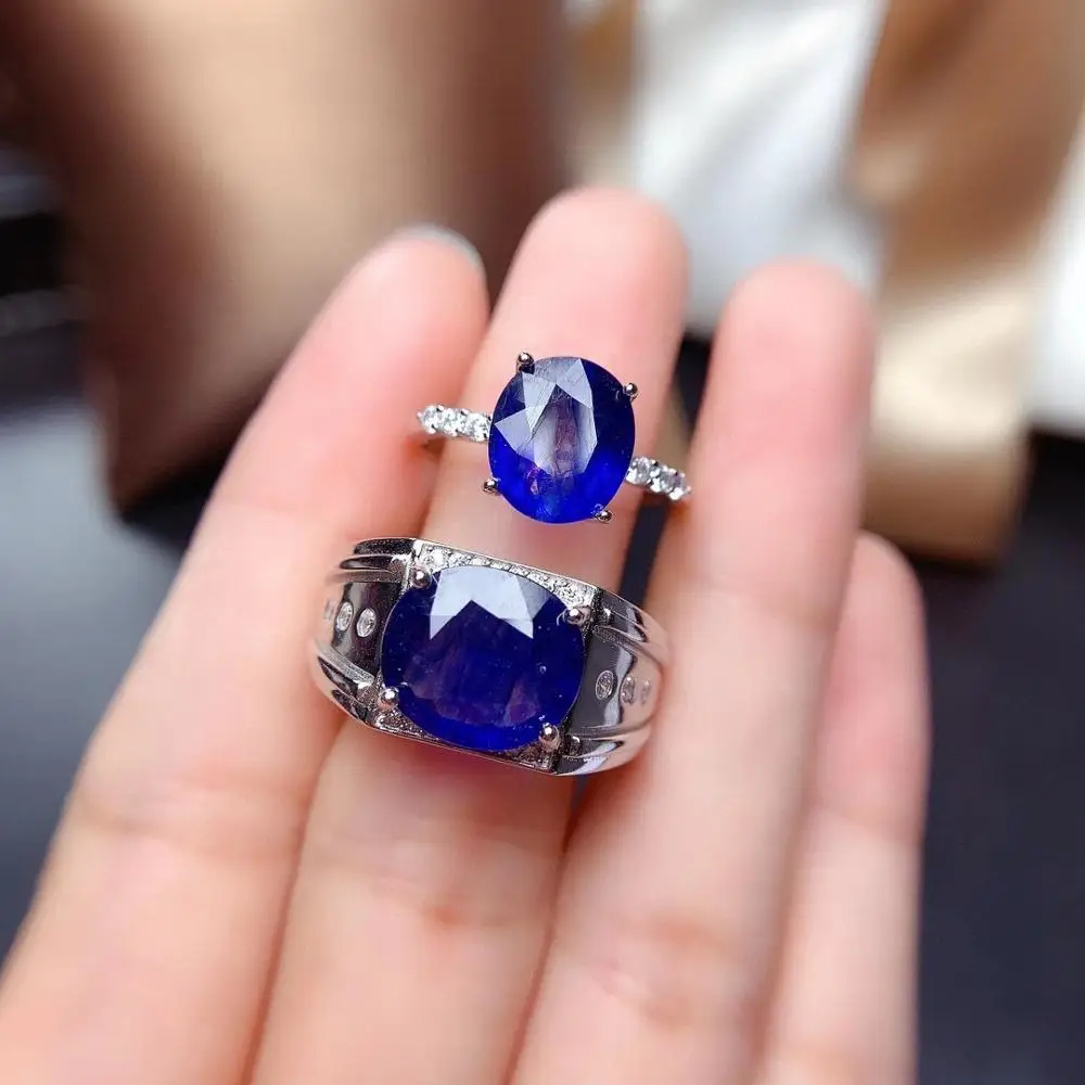 Couple Rings Set Natural Sapphire Lover's Ring Free shipping Finger ring Natural real blue Sapphire  925 sterling silver ring