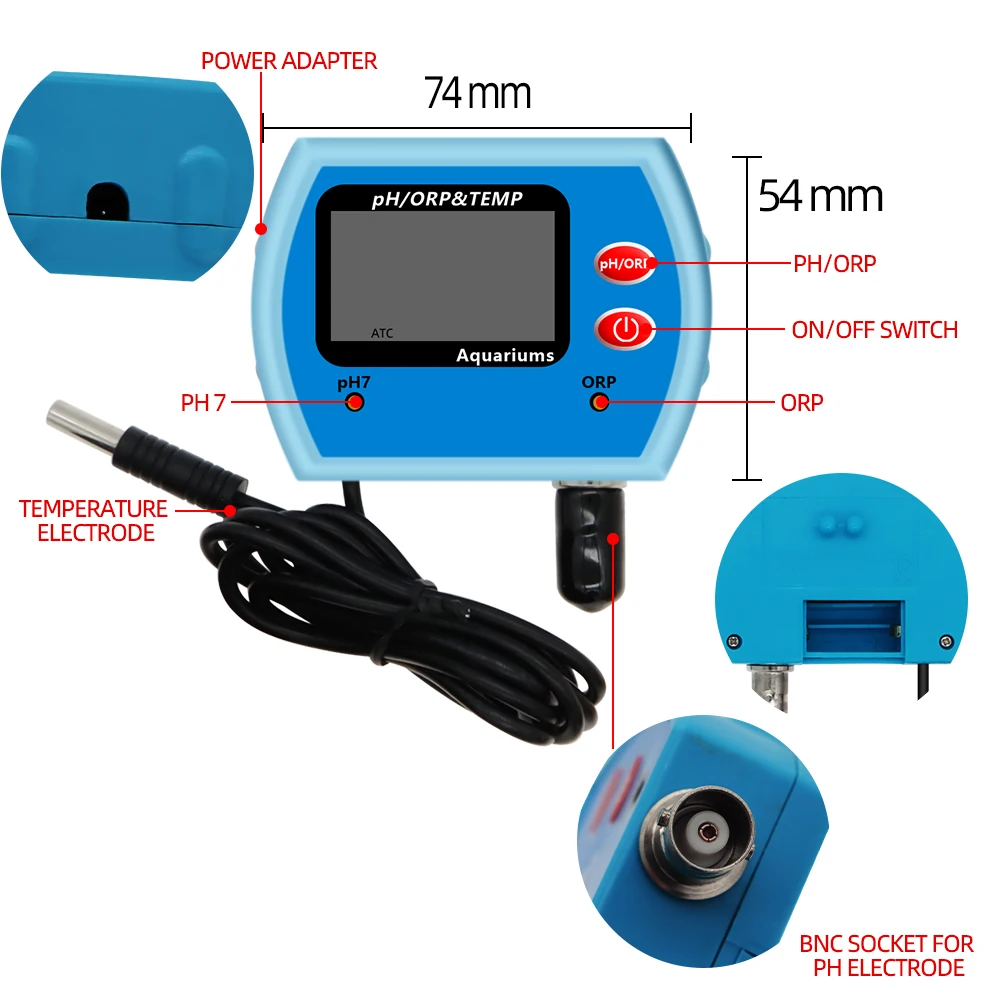 Digital 3 in 1 PH/TEMP/ORP Meters PH Meter Redox Potential Tester TDS Detector Monitor PH Multi-Parameter Water Quality Tester