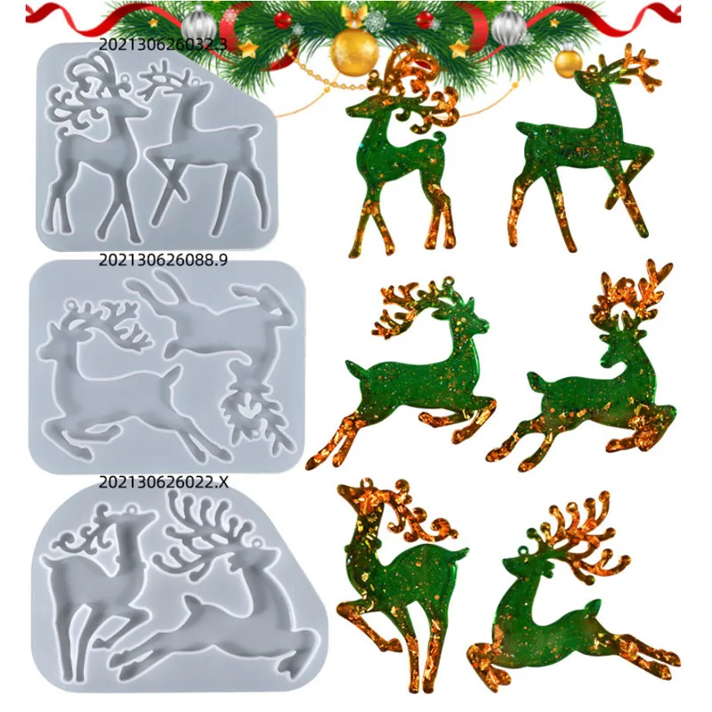 Christmas Shaped Silicone Mold DIY Epoxy Resin Mold Deer Elk Mold Christmas Tree Pendant Decoration Christmas Elk Mould