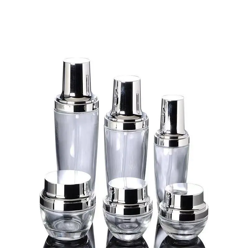 

20g 30g 50g Glass Silver Lids Cream Jar Makeup Pot 30ml Essential Oil Bottles with dropper 30ml 50ml 100ml Pump Spray bottle