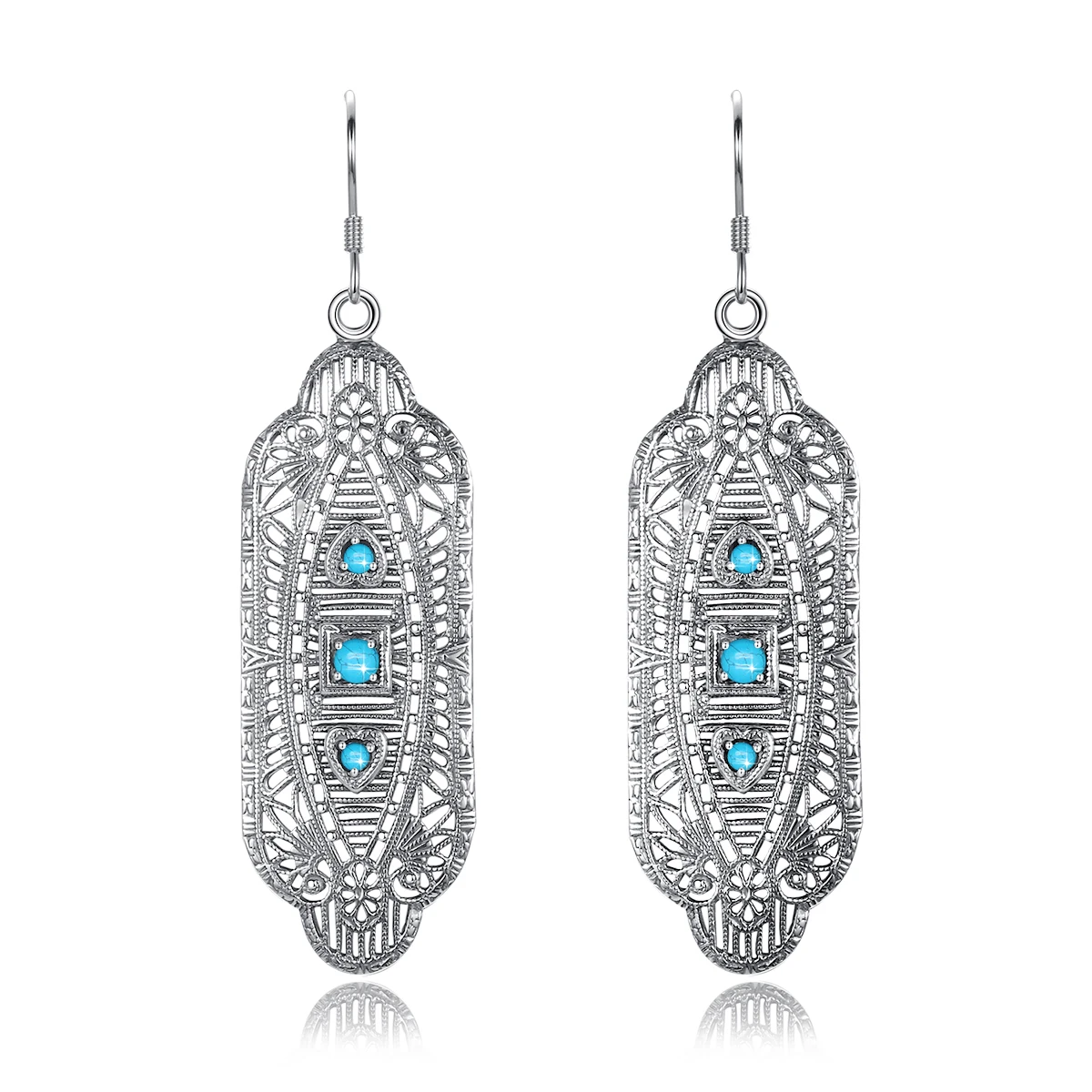 

Szjinao 3 Stone Turquoise Long Drop Earrings Silver 925 100% Earring For Women Wedding Party Anniversary Gift Fine Jewelry