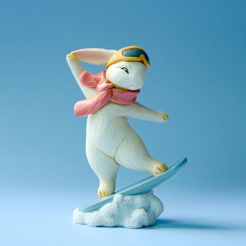 Creative Lovely Rabbit Ornaments Winter Games Competition Sports Figurine Skiing Skating Home Decoration Birthday Gifts