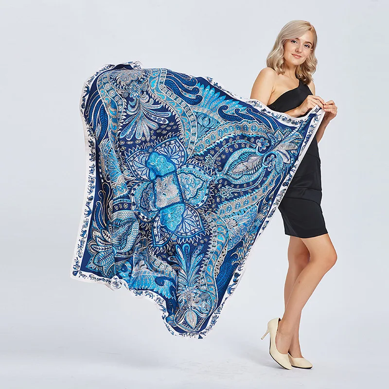 Sprin130cm Cashew Nut Animal Flower women\'s Decorative Imitation Silk Twill Silk Generous Scarf Silk Scarf Shawl Sunscreen Scarf