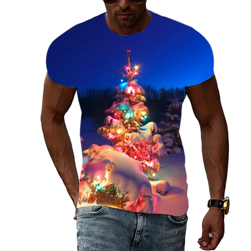 Unisex New 3D Fashion Christmas Men\'s t-shirt Summer Trend Casual Print T-shirt Top Celebrate the holiday short sleeve t-shirts