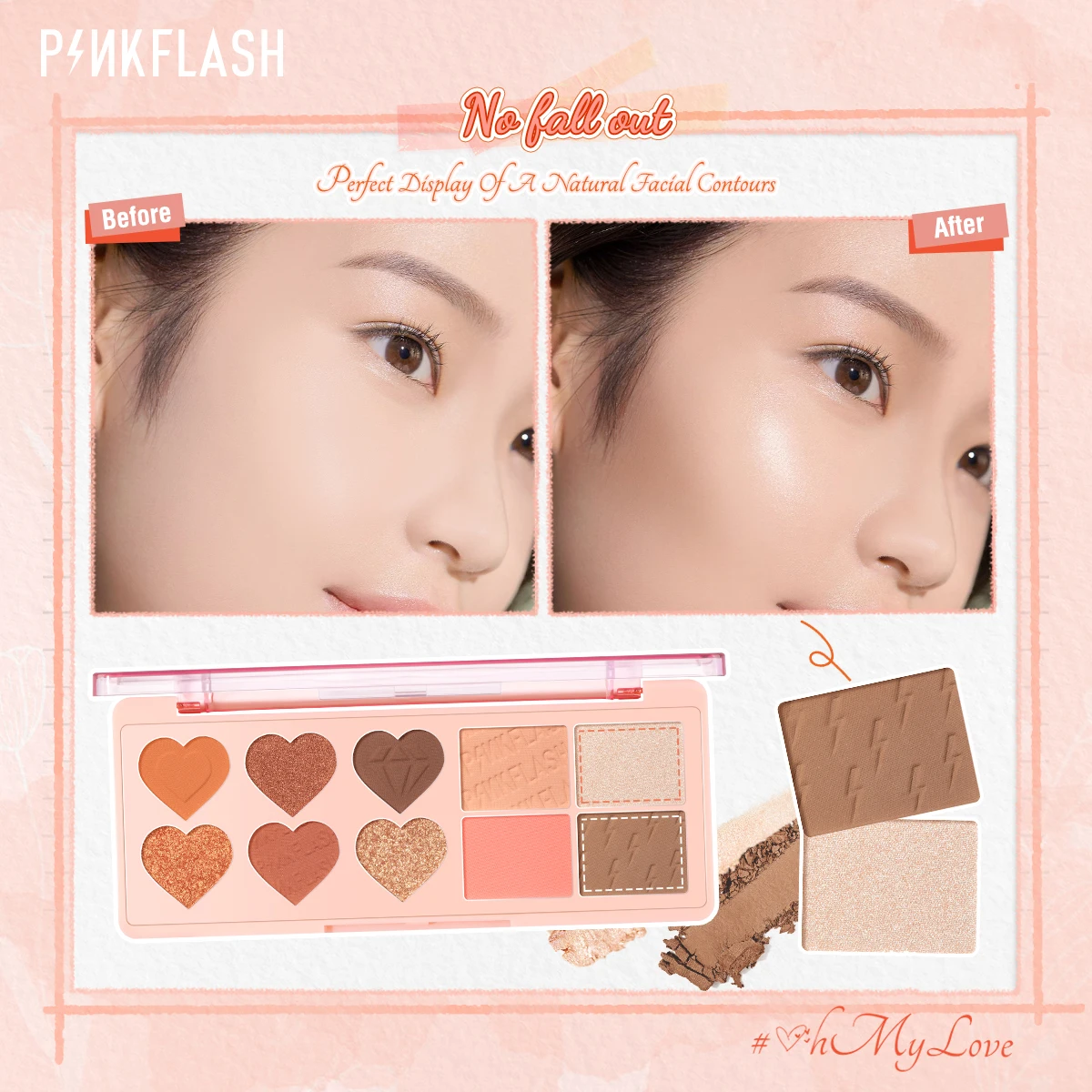 PINKFLASH 10 Colors Glitter Eyeshadow Palette Pearlescent High Pigment Face Bronzers Blusher Contour Powder Makeup Cosmetics