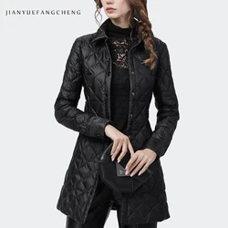 Mode Frauen Unten Jacke 2020 Winter Neue Schwarz Lange Leicht Warme Weiße Ente Unten Koreanische Jacken Elegante Dünne Weibliche Puffer mantel