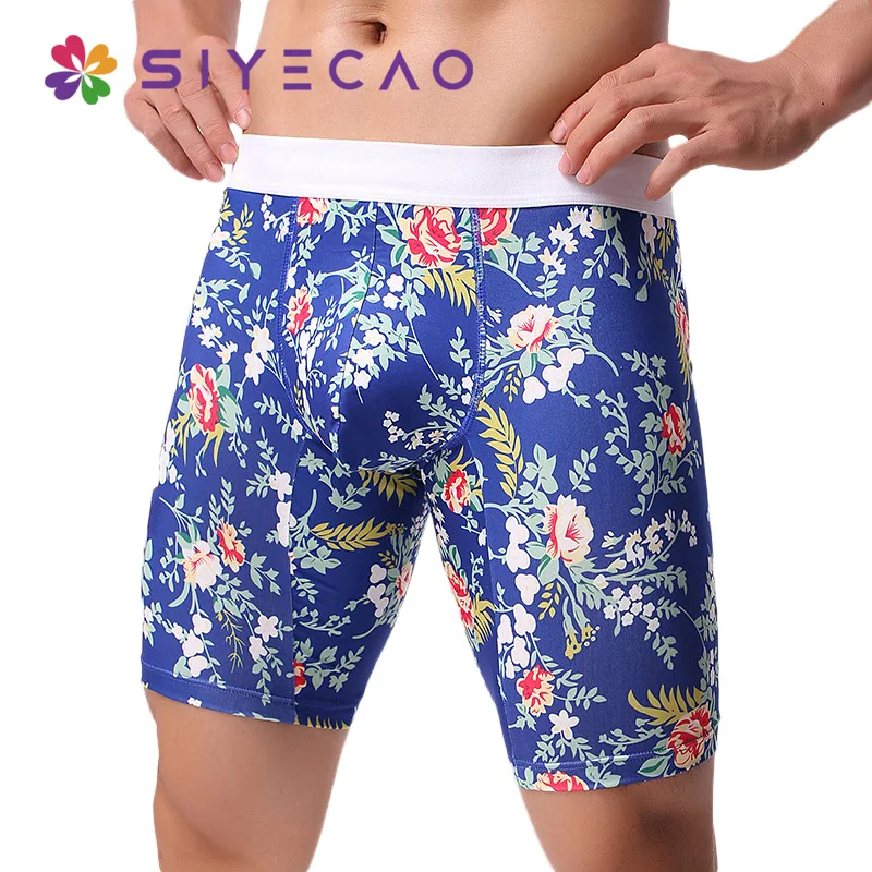 Bóxer largo y cómodo para Hombre, ropa interior con estampado, Calzoncillos cortos