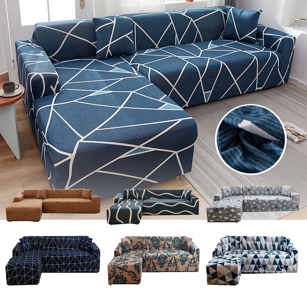 

Elastic Stretch Covers for Corner Sofa, Blue Lines, L Shape, 1, 2, 3 Seater, Chaise Longue, Living Room