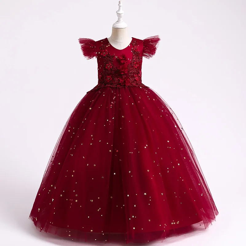 Paillettes Bella ragazza di fiore della principessa di estate del vestito tutu di compleanno di cerimonia nuziale di compleanno del vestito vestito dalla ragazza di bambino di nuovo anno costume