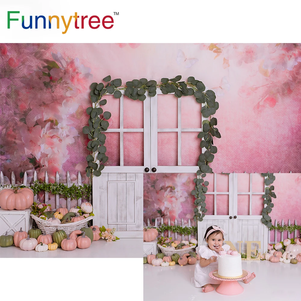 Funnytree Birthday Backgrounds for Kids Spring Watercolor Flower Autunm Pumpkin Photography Decor Backdrops Banner Photo Booth