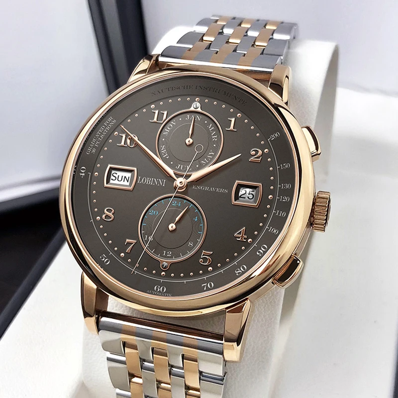 LOBINNI Luxury Seagull Movement Automatic Mechanical Watch Men 316L Stainless Steel Multi Function Male Wristwatches