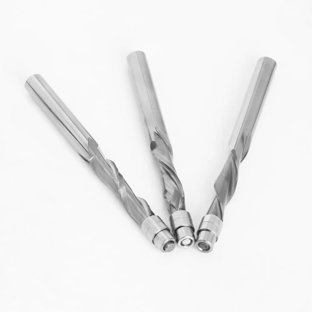 1 pc 6mm 6.35mm haste de carboneto sólido rolamento guiado dois flauta flush guarnição fresas fresas fresas fresas para trabalhar madeira fresa