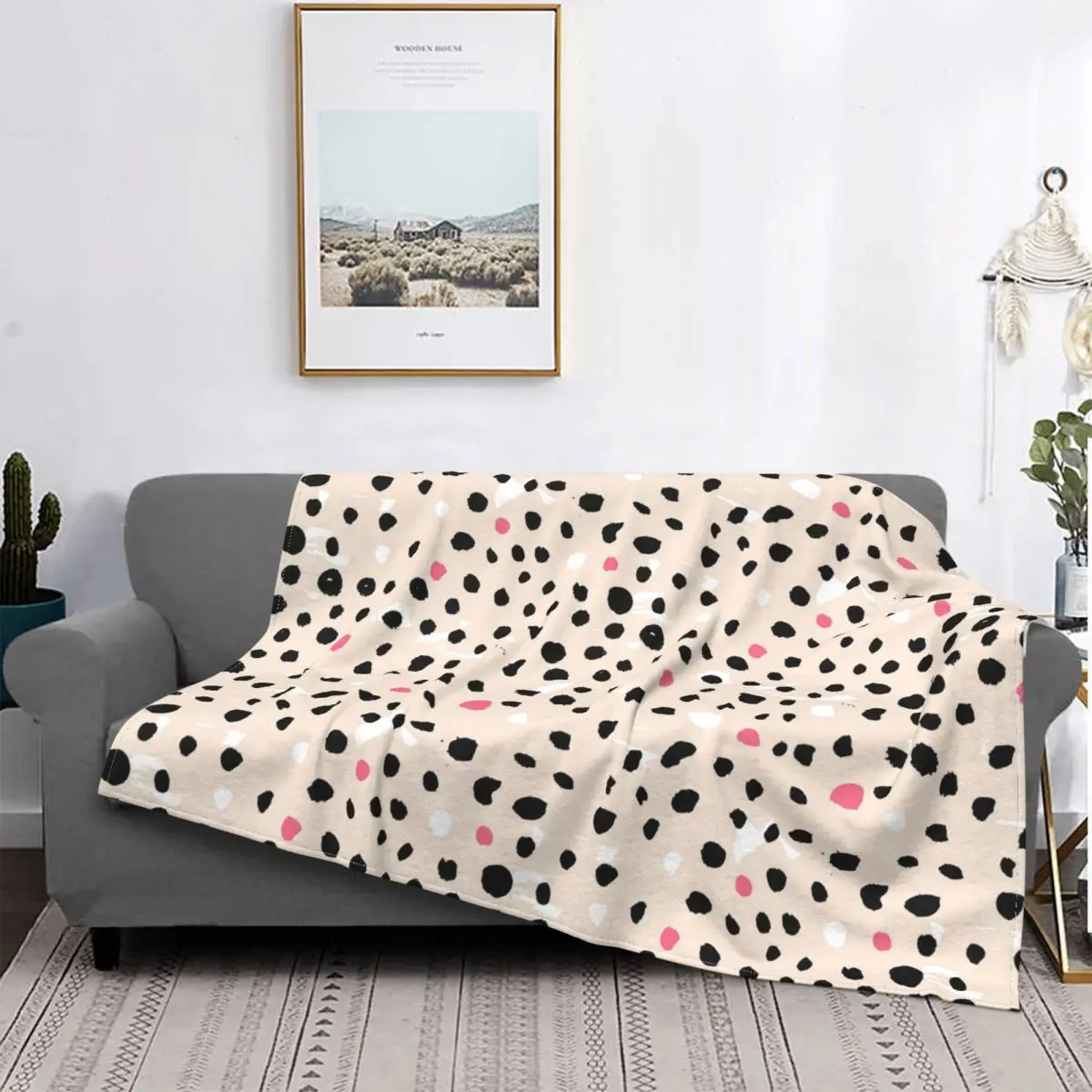 

With Grunge Dot Shapes Blankets Fleece Decoration Ultra-Soft Throw Blankets for Bedding Bedroom Plush Thin Quilt