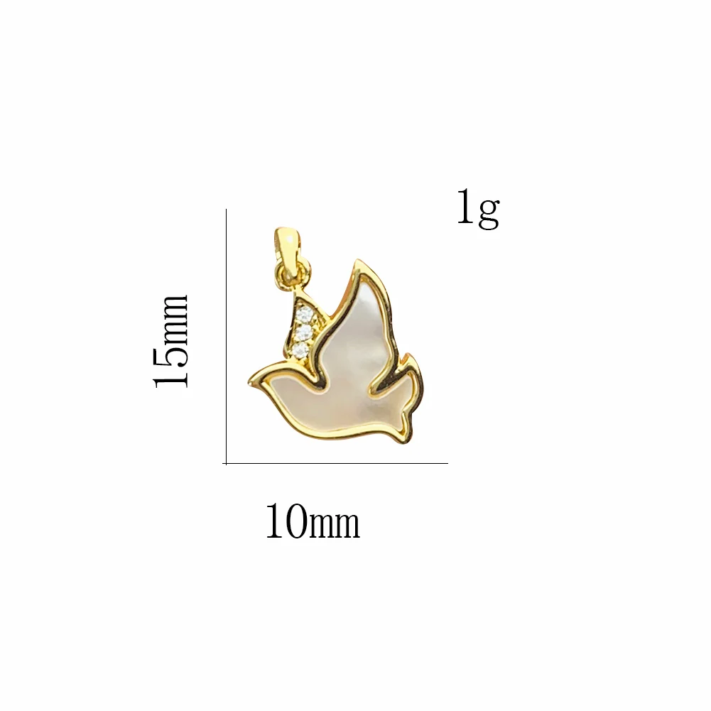 Natural White Shell Peace Dove Bird Charms Inlaid Zircon Gold Plated Pendant Earrings Necklace Women DIY Jewelry Accessories