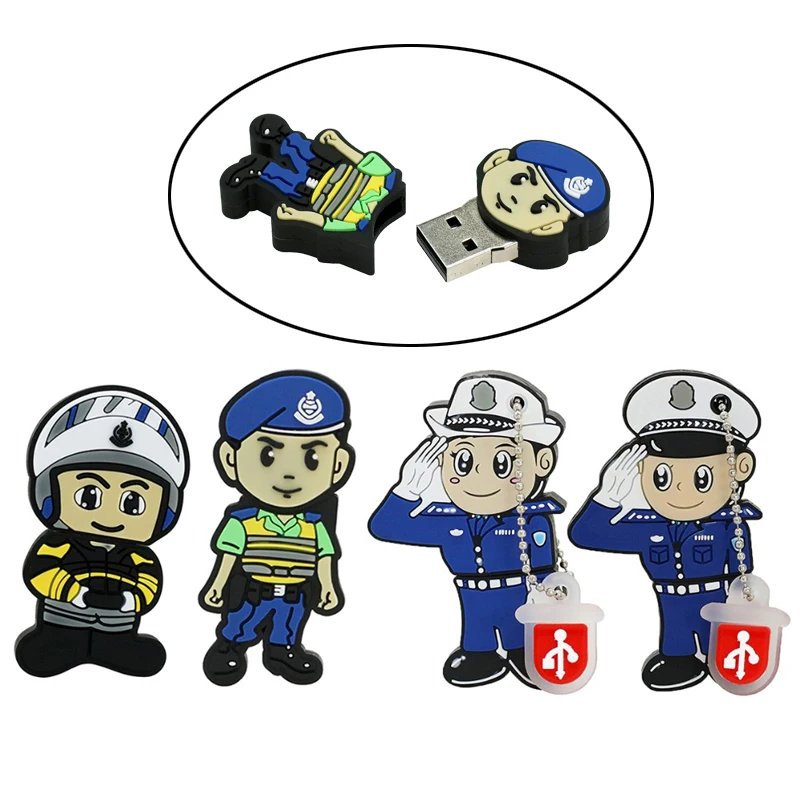 Creative Cartoon Policeman Policewoman Model Usb Flash Drive Disk 8G Memory Stick Pendrive Pen Drive Mini Computer Storage Gift