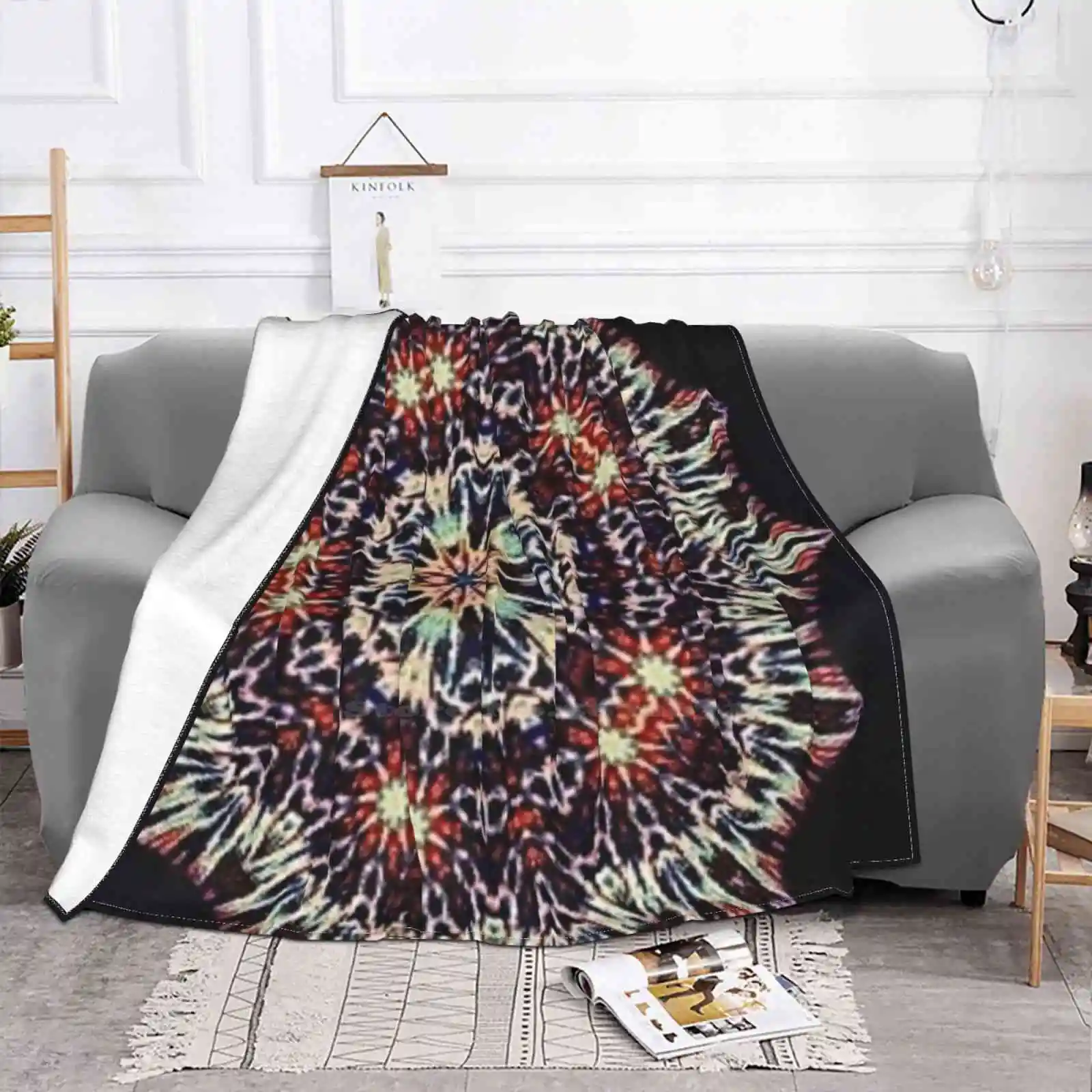 Expensive Looking Jeweled Mandala On Black Background. Four Seasons Comfortable Warm Soft Throw Blanket Expensive Jewels Crown