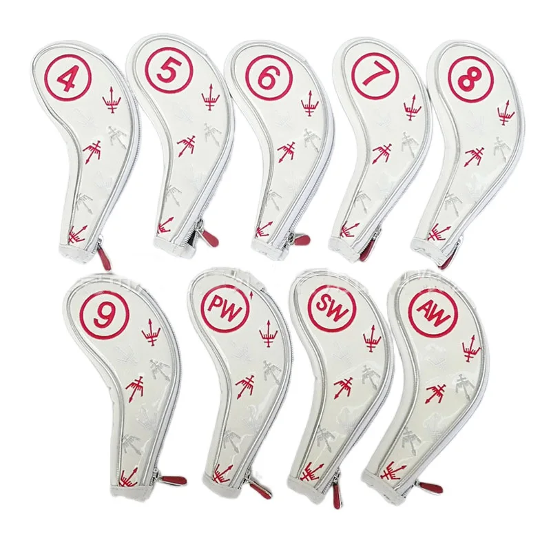 Catazer Golf Iron Headcovers Customized Synthetic Leather 9pcs (4,5,6,7,8,9,P,S,A) Set  with Zipper Closure Putter Cover Protect