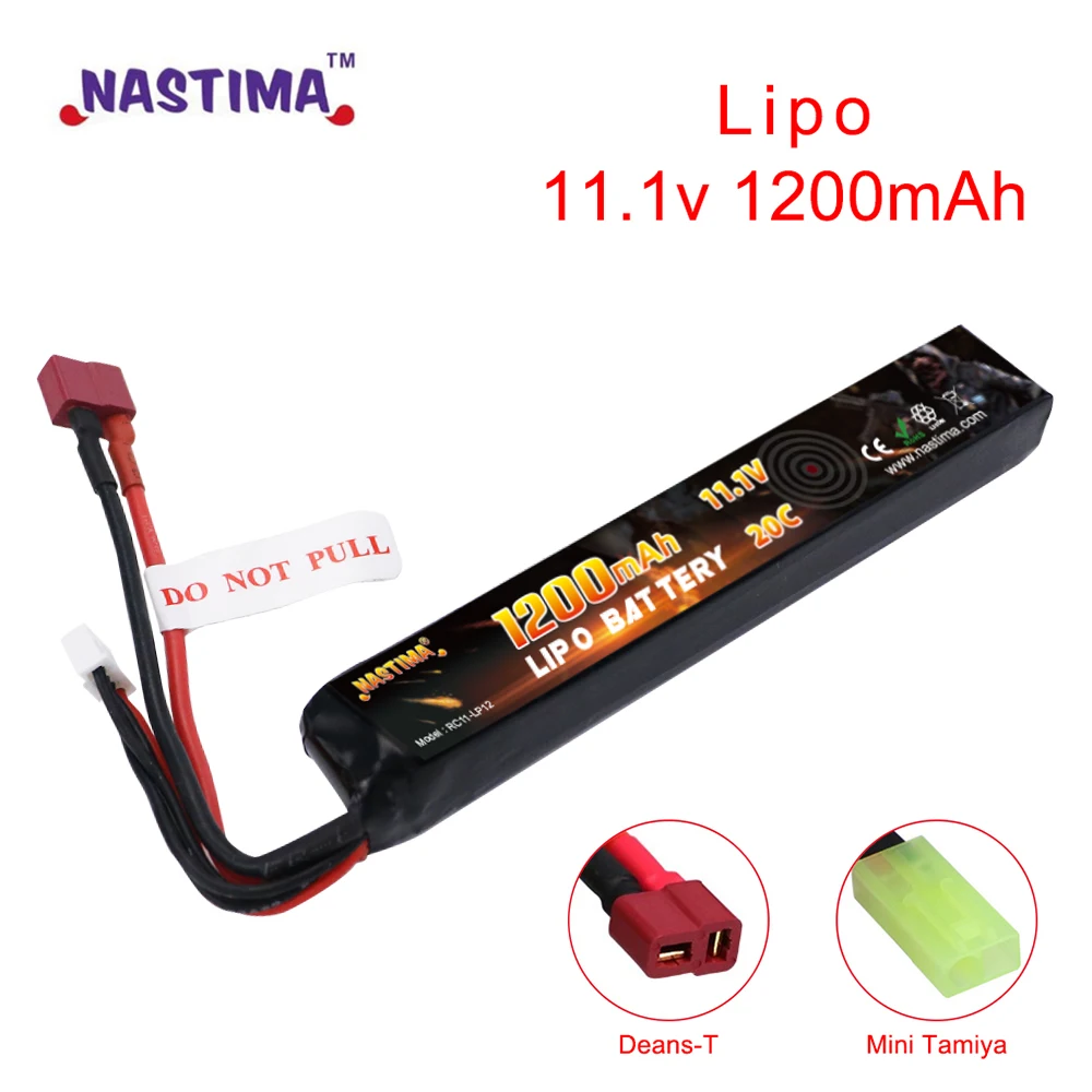 Nastima 11.1V 1200mAh akumulator Airsoft zestaw bateria LiPo 3S 20C ze złączem Mini Tamiya / Deans-T do pistoletów Airsoft AK47