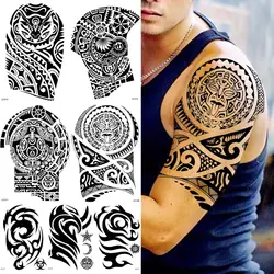 Black Gold Tiki Totem Cow Temporary Tattoos For Men Adults Realistic Thorn Tattoo Sticker Arm Leg Waterproof Tatoos Maori