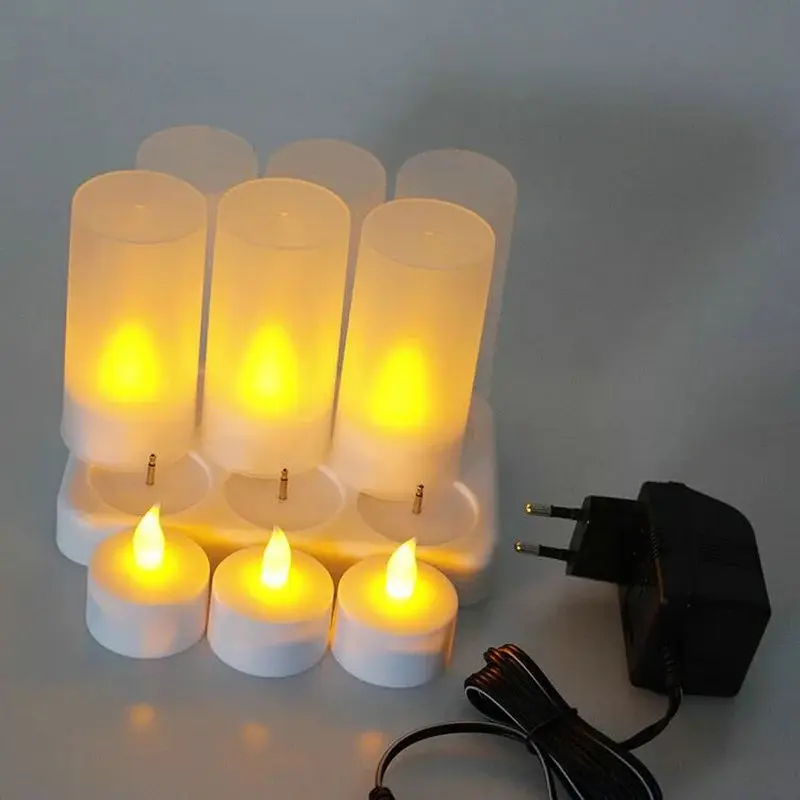 

6pcs/12pcs optional LED Candle Lamp Rechargeable Flickering Candle Night Light Simulation Flame TeaLight Home Wedding Bar-AMBER