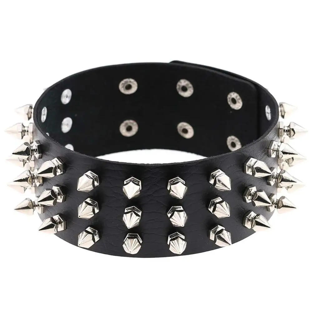 Punk PU Leather Spike Choker Necklace Women Rivets Neck Wear Funky Chockers collar lock fashion jewelry