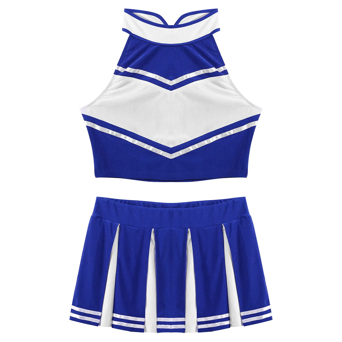 Womens Girls Cheerleading Uniform Cheerleader Cosplay Costume Set Japanese Schoolgirl Charming Crop Top with Mini Pleated Skirt