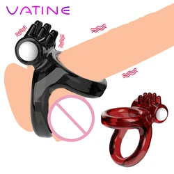 Anillo Para pene masculino para parejas, anillo Dual Sexy, anillos de retardo, Tentáculo, vibración, Juguetes sexuales de silicona suave para hombres