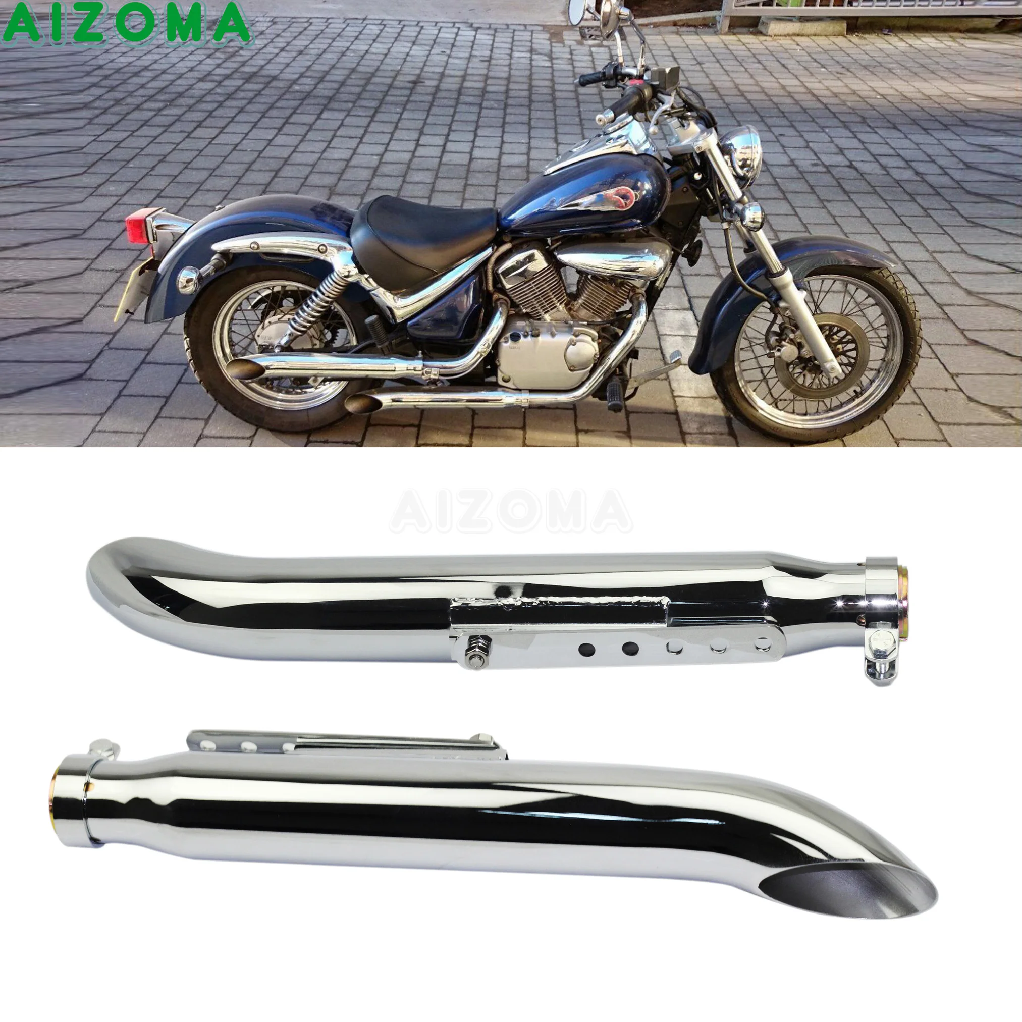 

1 пара, выхлопная труба глушителя для мотоцикла Harley Suzuki VL 125 800 1500, хромированный конический выхлопной глушитель