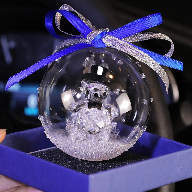 Crystal Bear Ball Figurine Glass Animal Car Auto Fashion Pendant Hanging Dangle Charm Car Styling Home Wedding Decor Xmas Gifts