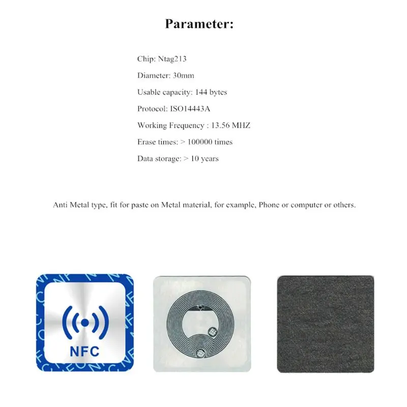 6PCS Universal NFC Ntag213 Tags Anti Metal Sticker NTAG 213 Metallic Badges Token Label for 13.56mhz RFID NFC IC reader Phones