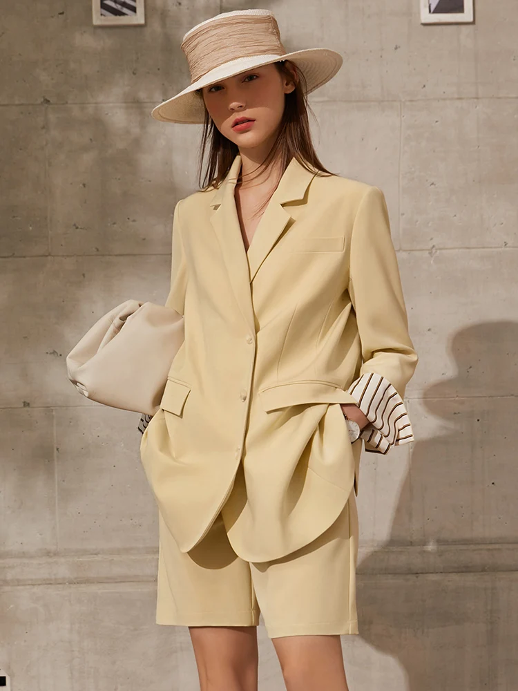 Amii Minimalism Blazers Spring Summer Office Lady Blazer Solid Patchwork Women Jacket Coat Causal Women\'s Shorts 12170071