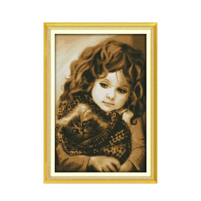 Naive Girl Cross Stitch Kit DIY Lovely Angel Pattern Chinese Embroidery Kit 11CT 14CT Sewing Kit Home Decoration Craft Baby Gift