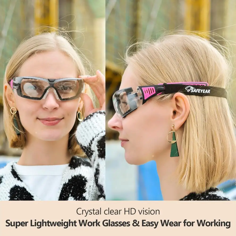 SAFEYEAR Safety Glasses Anti-Shock PC Lens Goggles Splash UV Windproof Riding Protective Working Eyewear Clear For Women&Mens
