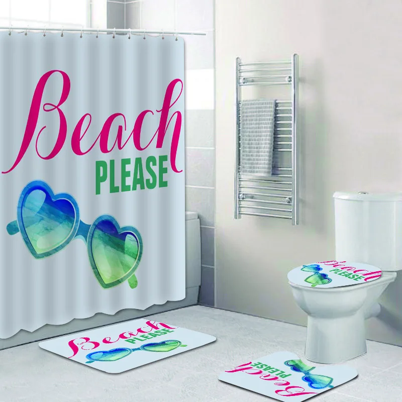 

Cool Beach Please Shower Curtain Set for Summer Bath Curtains Holiday Bathroom Accessories Bath Mats Rugs Toilet Home Decor Gift