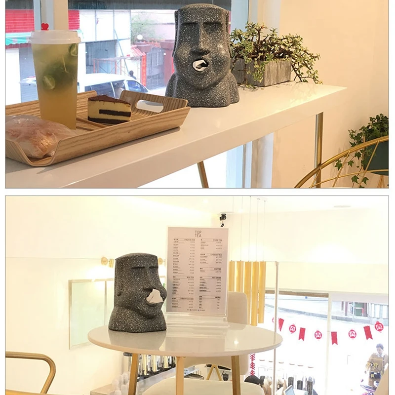 Creative Easter Island Moai Paper Holder Tissue Box Stone Figure Paper Holder 3D Sanitary Paper Storage Bar Bathroom Organizer