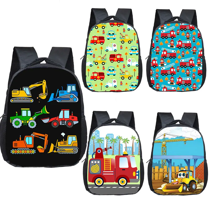 Truck/Ambulance/Car/Tractor Backpack Children's 12 Inch Kindergarten School Bag Cartoon Printing Excavator Backpack