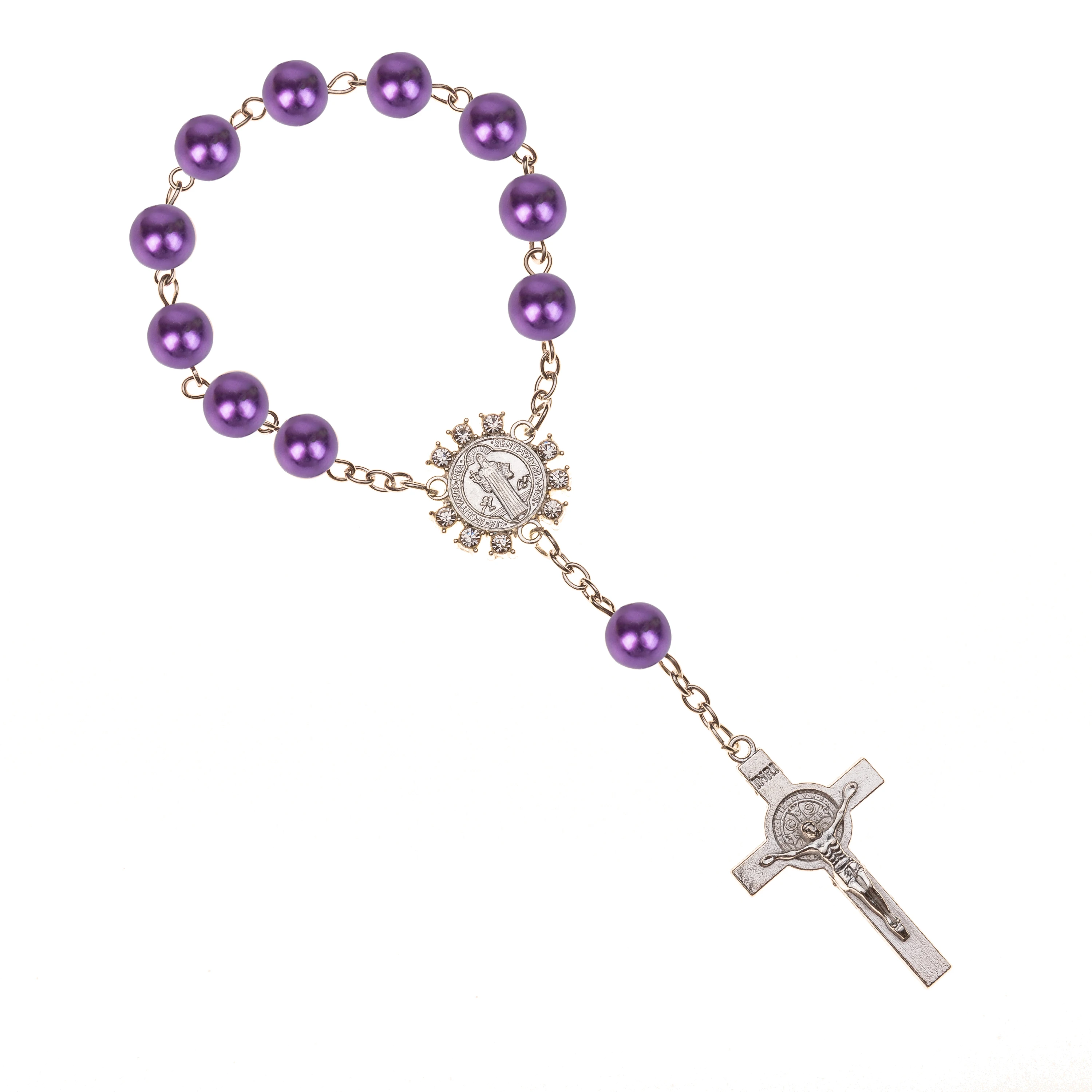 10pcs Imitation Pearl Beads Catholic Rosary Catholic Holy Communion silver color Wings Crucifix Pendants Cross Bracelet gift