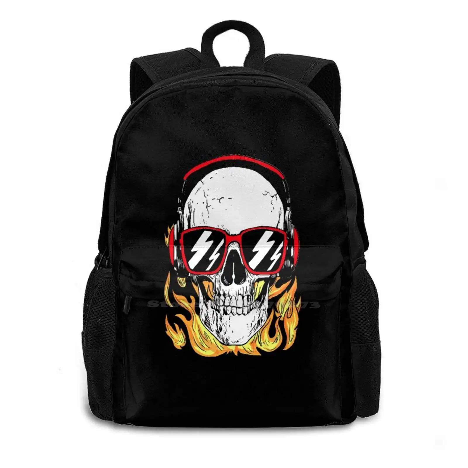 Skull Listenning To Music Fashion Travel Laptop School Backpack Bag Skull Head Mens Guy Fire Music Top Music 2020 Day Of Deaths