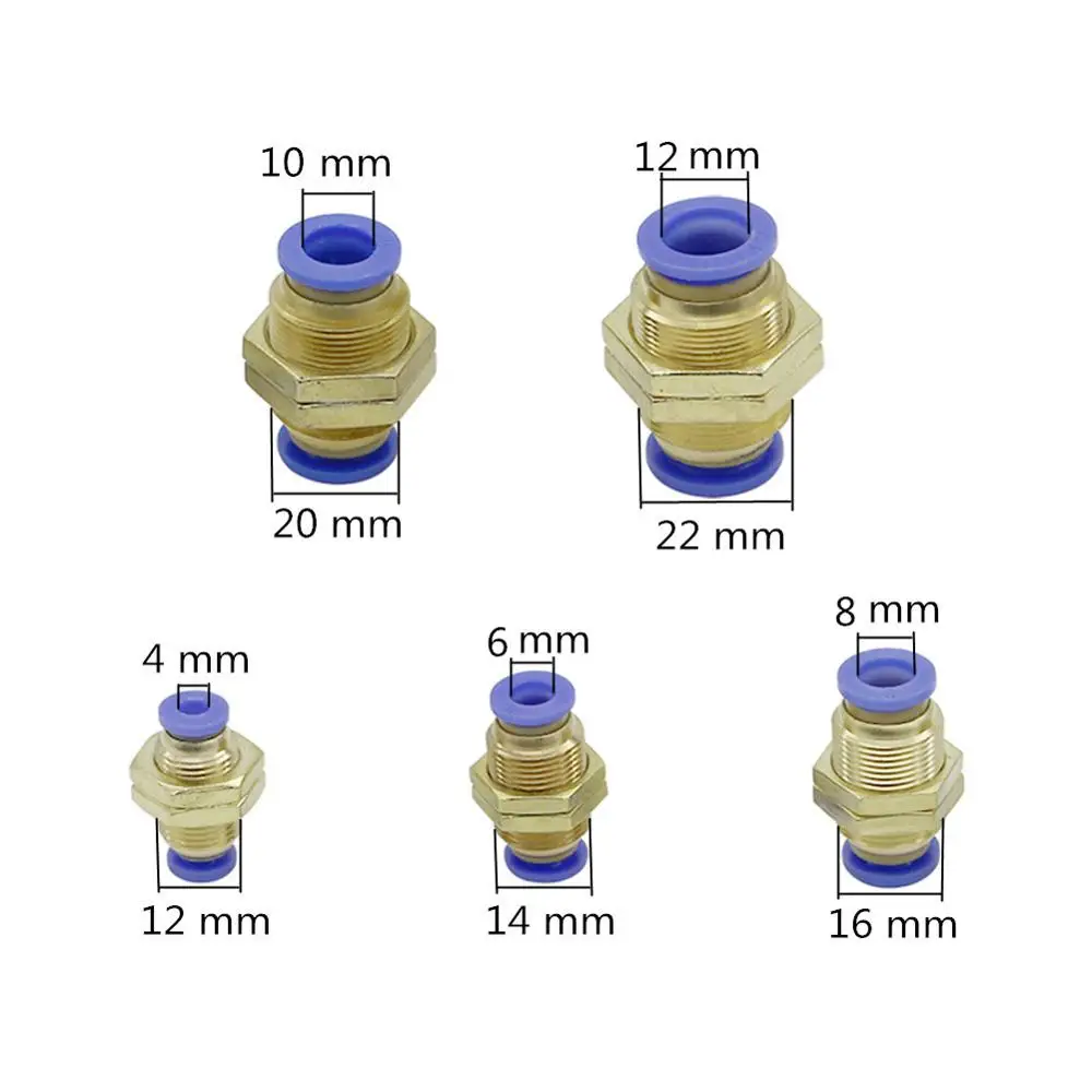 10mm 8mm 6mm 4mm 12mm OD Hose Slip Lock Straight Bulkhead Connectors Air Pneumatic Union Joint Brass Quick Adapters