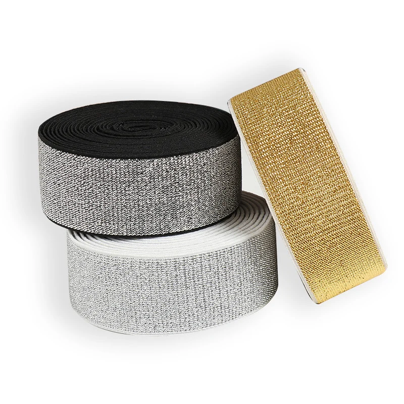 5/10meters 25-50mm Gold Silver Silk Elastic Band Polyester Rubber Webbing DIY Waistband Skirt Belt Sewing Accessories