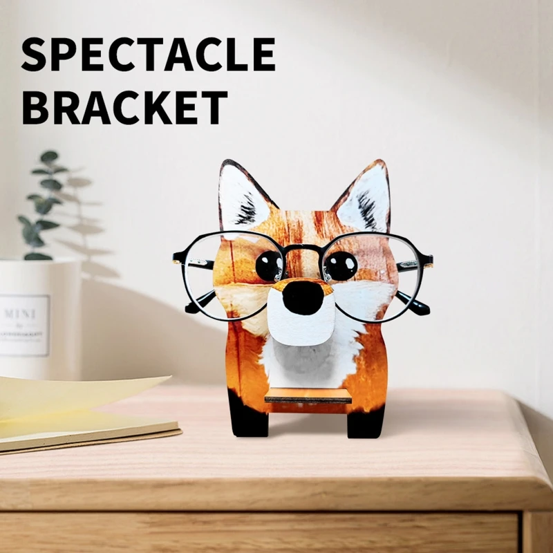 Wooden Animal Fox Glasses Display Stand Jewelry Watch Holder Storage Rack for Home Bedroom Office Desk Decoration Sunglasses