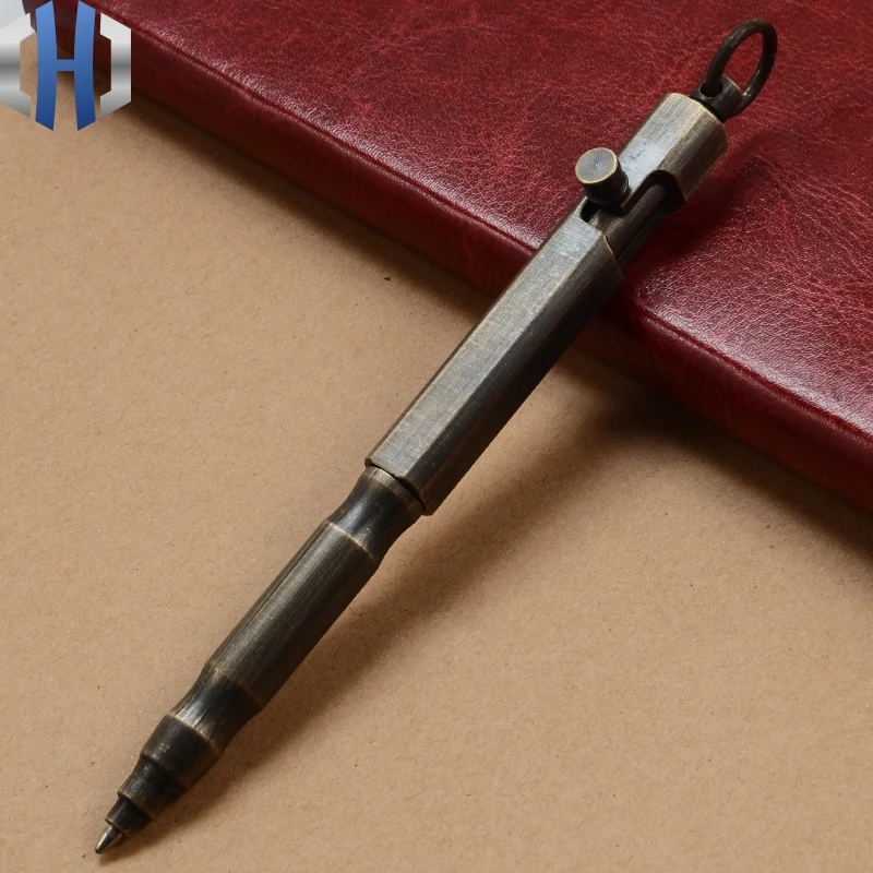 Retro Brass Pen Pure Copper Metal Signature Pen Brass Tactical Pen High-end Business Gift Pen Office Stationery