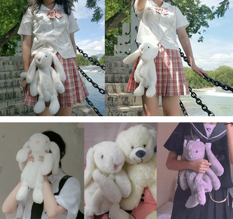 Japońskie Anime Cosplay torebka Jk Lolita Cute Bunny lalka-królik pluszowa torba koreański słodka dziewczyna gotycki styl plecak studencki pakiet