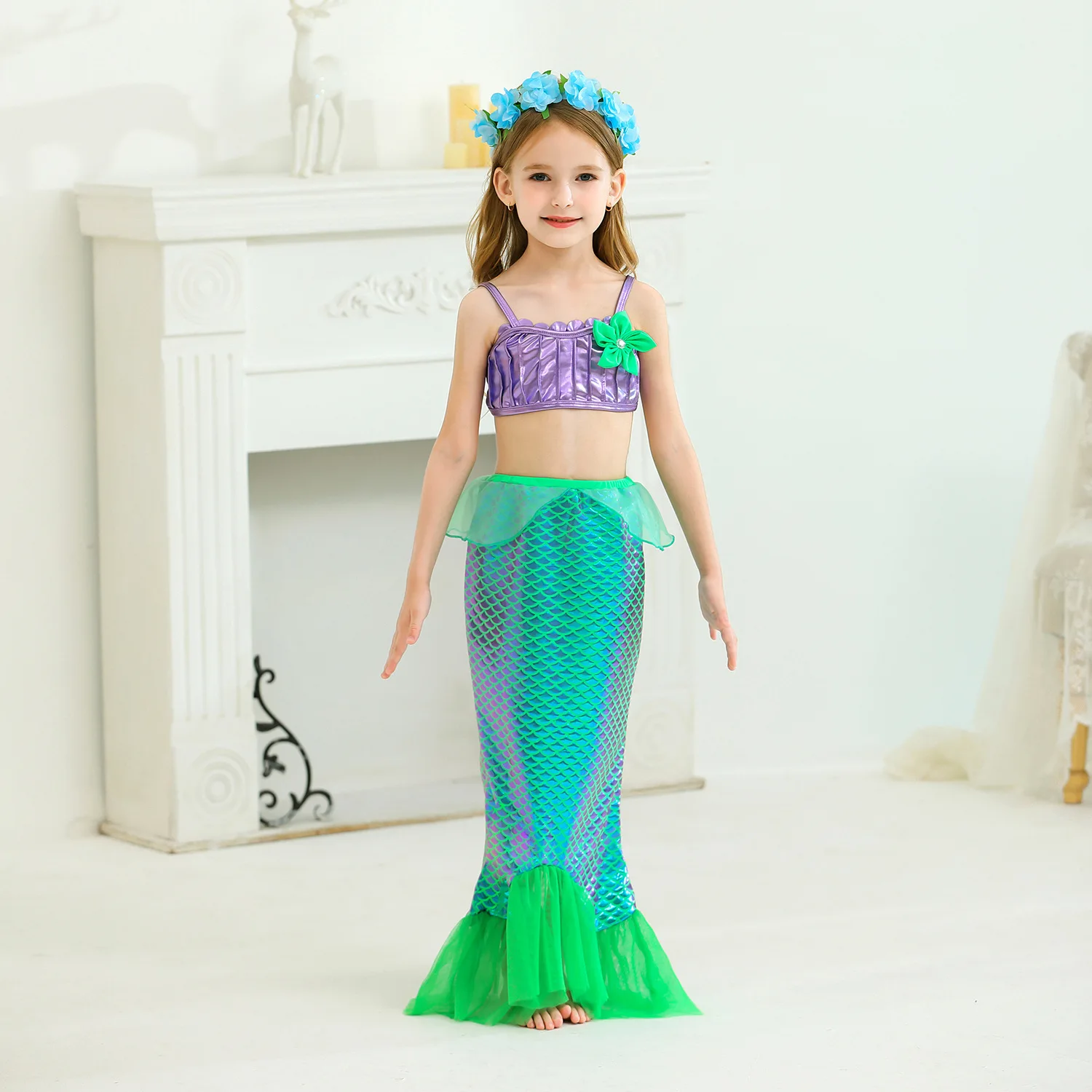 Girls Little Mermaid Ariel Princess Dress Sequins Dress Ball Gown Performance Dress Children Fancy Costume Halloween Clothing