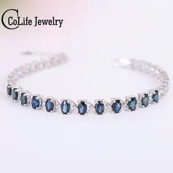 Promotion Sapphire Bracelet 12 Pcs 3.6ct Natural Dark Blue Sapphire Gemstone Bracelet Solid 925 Silver Gemstone Bracelet