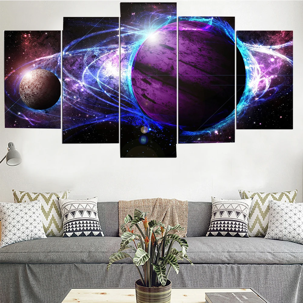 5 Pieces Wall Art Canvas Painting Cosmos Galaxy Star Energy Poster Modern Home Decor Canvas Pictures For Living Room Frame